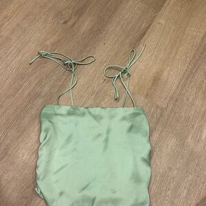 Sage Green Satin Tie-Strap Top Urban Outfitters